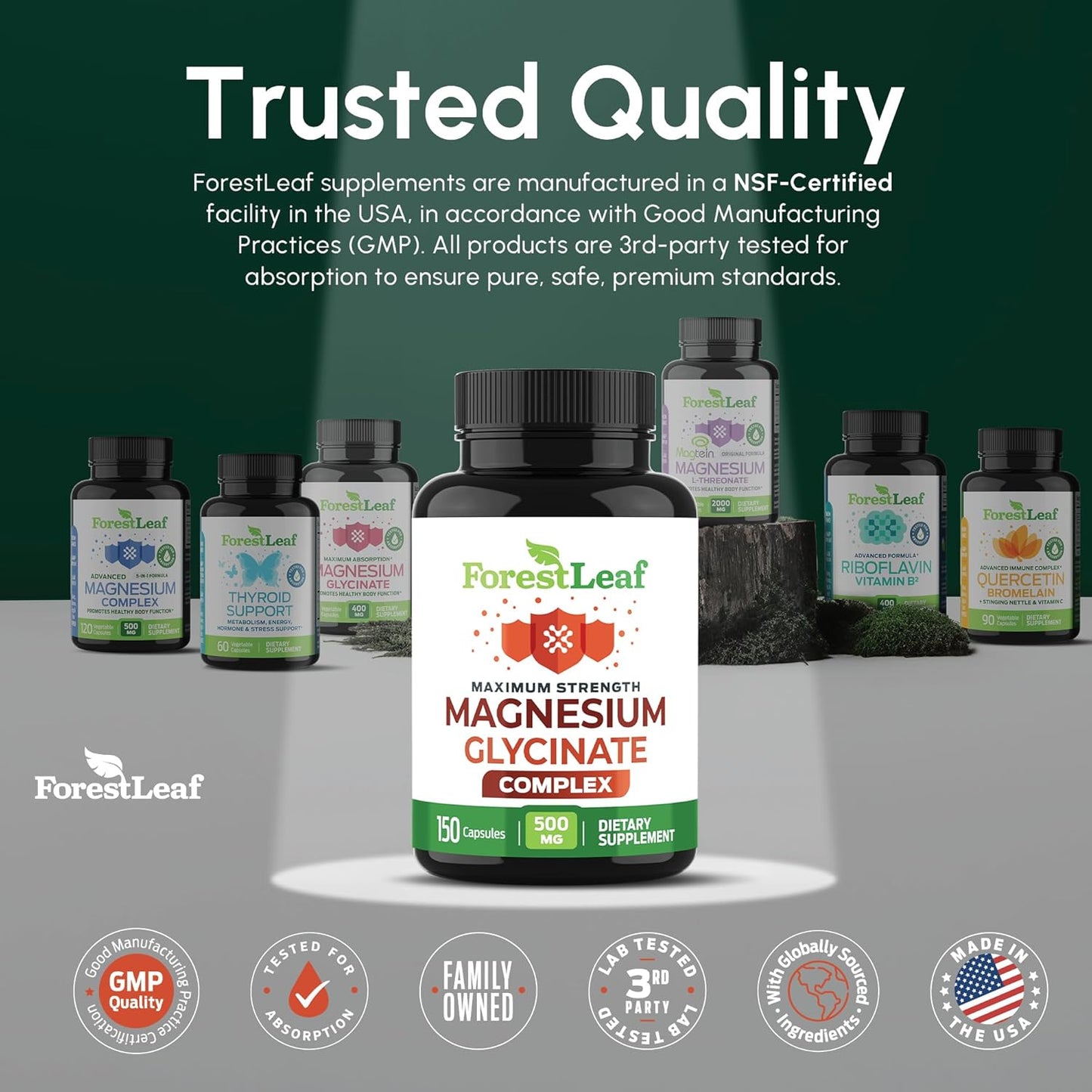 Magnesium Glycinate 500mg Complex - Magnesium Supplement Capsules for Sleep and Calmness - Non-GMO, 3rd Party Tested - 150 Pills for Women & Men by ForestLeaf