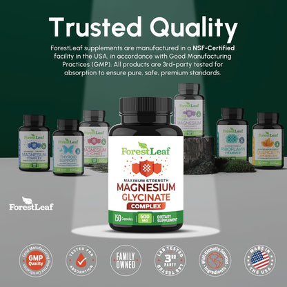 Magnesium Glycinate 500mg Complex - Magnesium Supplement Capsules for Sleep and Calmness - Non-GMO, 3rd Party Tested - 150 Pills for Women & Men by ForestLeaf