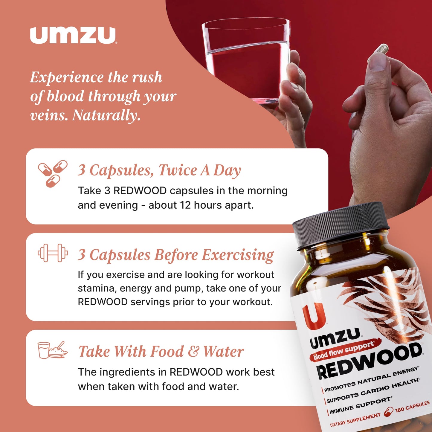 UMZU Redwood Max Nitric Oxide Booster, 1-Month Supply – Advanced Nitric Oxide Supplement with Fitnox Blend, Pine Bark, Resveratrol & Tart Cherry – Promotes Healthy Circulation, Energy and Recovery