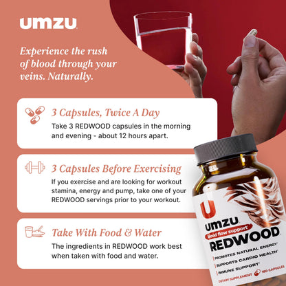UMZU Redwood Max Nitric Oxide Booster, 1-Month Supply – Advanced Nitric Oxide Supplement with Fitnox Blend, Pine Bark, Resveratrol & Tart Cherry – Promotes Healthy Circulation, Energy and Recovery