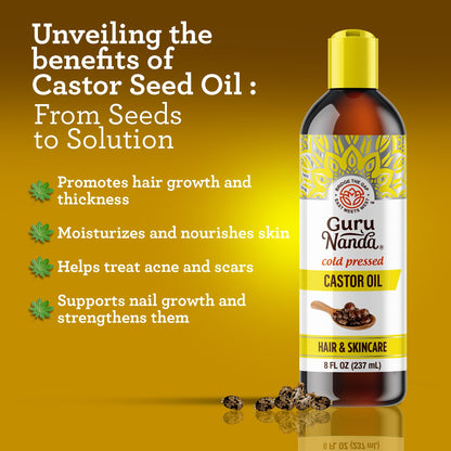 GuruNanda Castor Oil USDA Certified Organic, Pure & Natural, 8 fl oz