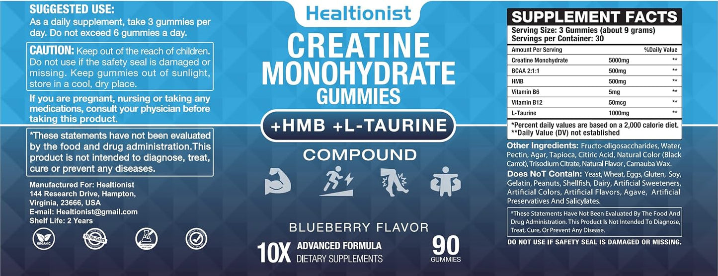 1 Pack Creatine HMB Monohydrate Gummies for Men & Women