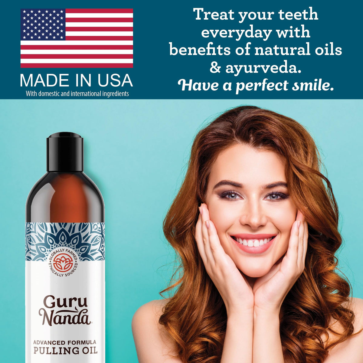 GuruNanda Advanced Oil Pulling with Tongue Scraper, Natural Alcohol Free Mouthwash