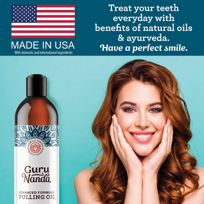 GuruNanda Advanced Oil Pulling with Tongue Scraper, Natural Alcohol Free Mouthwash
