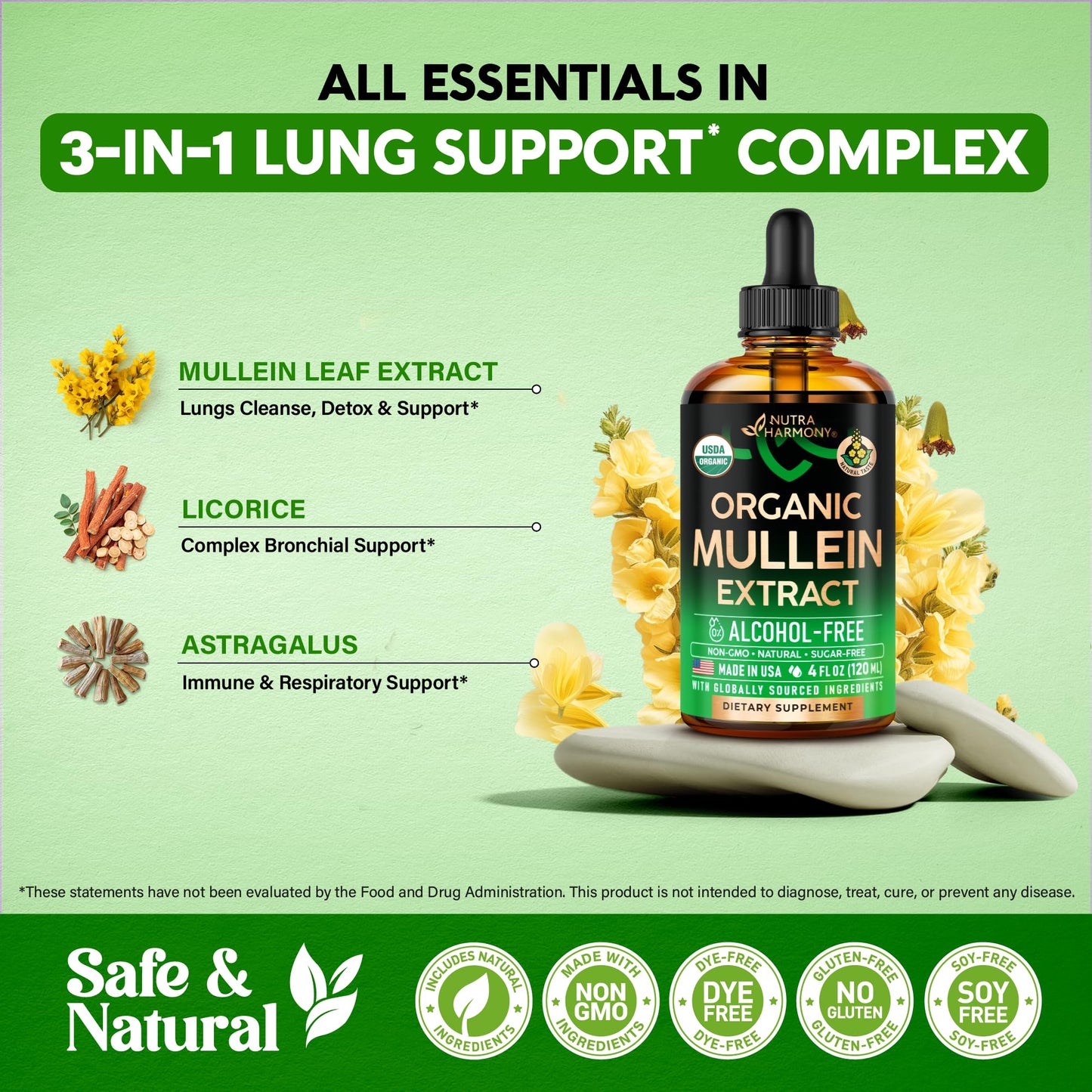 Mullein Drops for Lungs - USDA Organic Liquid - Mullein Leaf Extract Supplement - for Women & Men - Lung & Bronchial Cleanse for Smokers - Respiratory Health Support - As Tincture, Tea, Pills - 4 oz