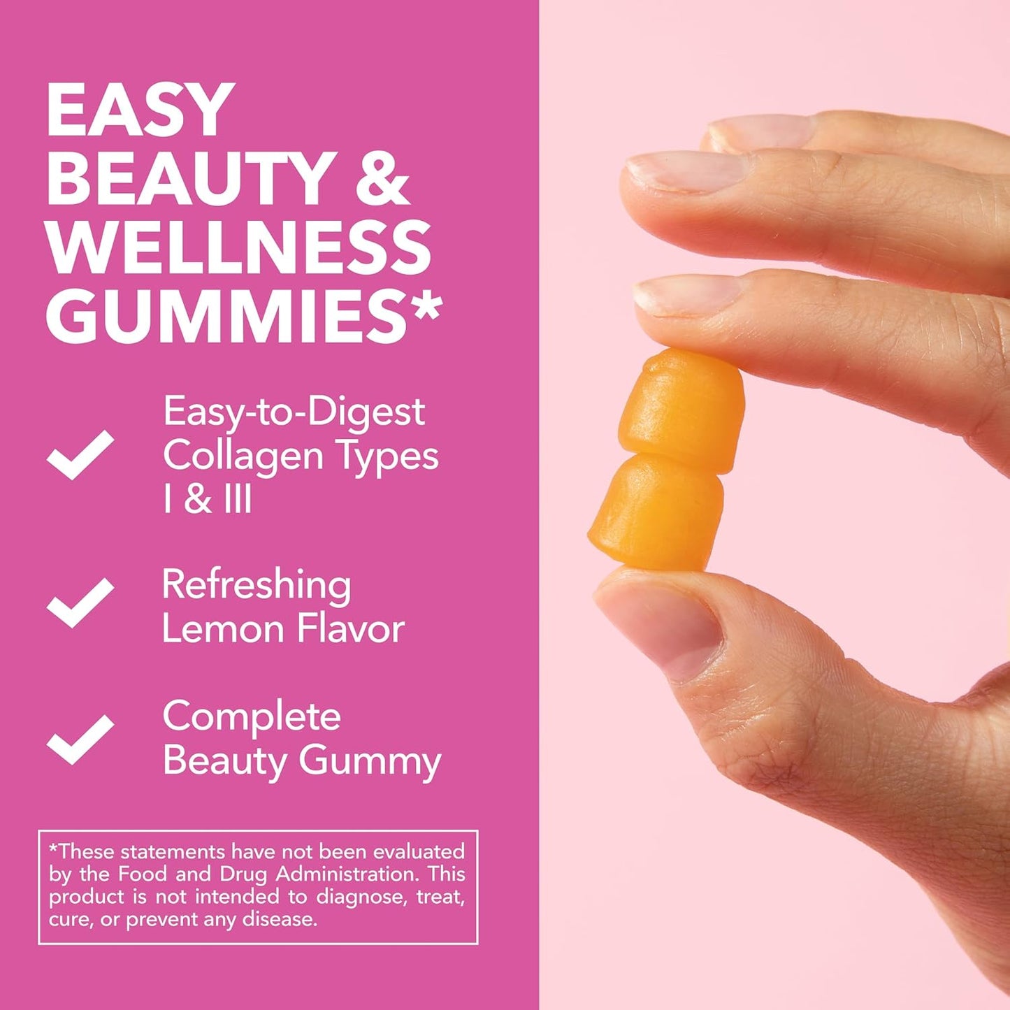 Collagen Gummies With 2500 mcg Biotin, Hair Skin & Nail Support, Lemon | For Women & Men with Biotin, Zinc, Vitamin C & E, Hydrolyzed Collagen, Lemon Flavor, 30 Servings, Hair, Skin & Nail Support