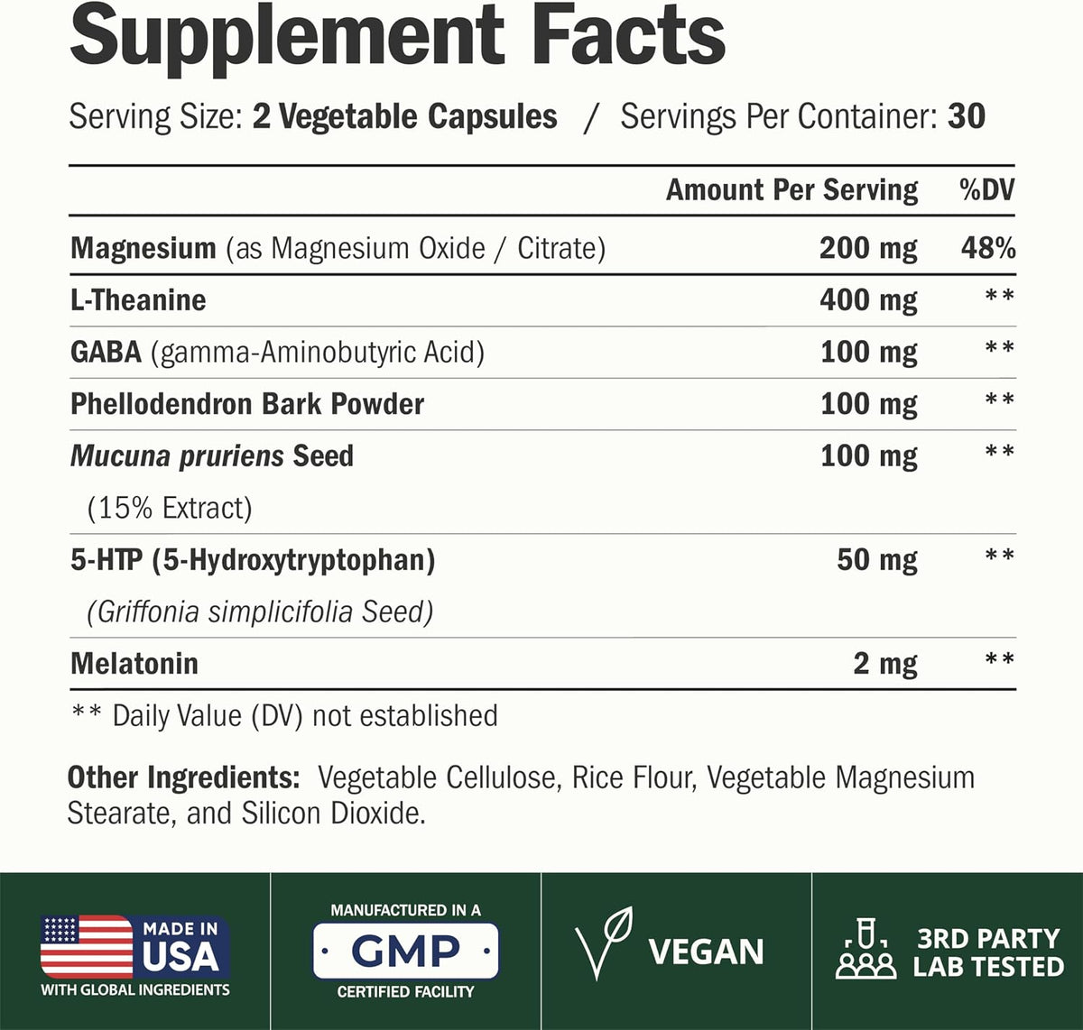 Sleep Supplement with 400mg L-Theanine, Magnesium, GABA & 2mg Melatonin – Supports Restful Sleep & Relaxation, Helps Restore Natural Sleep Cycle – Balanced Formula, Non-Habit Forming – 60 Capsules