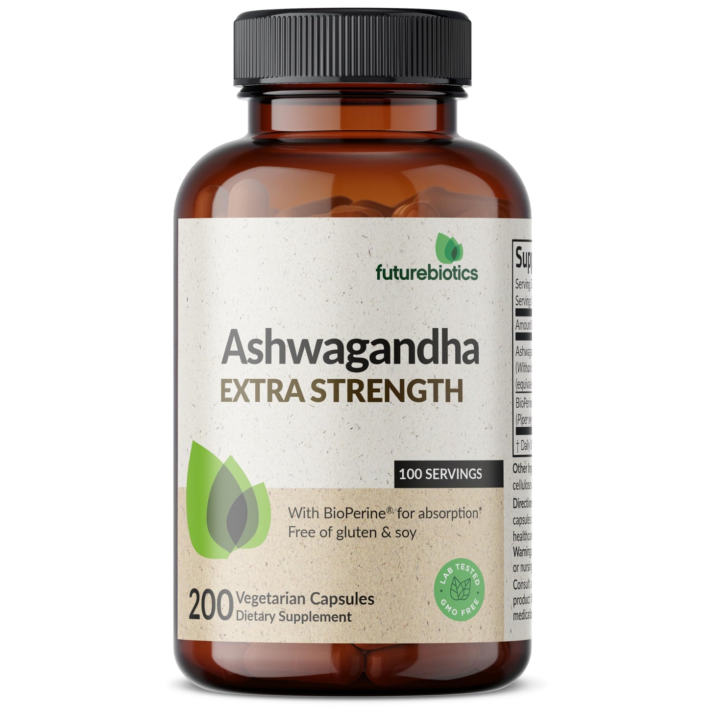 Futurebiotics Ashwagandha Extra Strength Stress & Mood Support 100 Capsules | Vegetarian, Non-GMO, Gluten-FREE, Soy-FREE, BioPerine for High Absorption