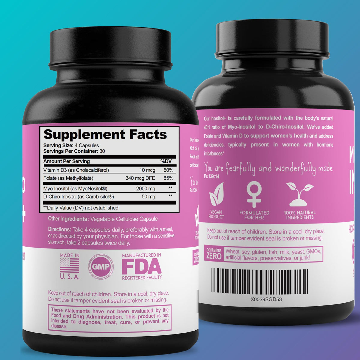 Premium Inositol Supplement - Myo-Inositol and D-Chiro Inositol Plus Folate and Vitamin
