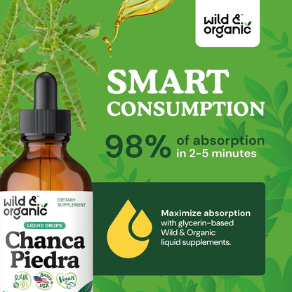 Wild & Organic Chanca Piedra Stone Breaker Drops - Kidney, Gallbladder & Urinary Support - Chanca Piedra Liquid Extract for Fast Absorption - Add to Tea Herb Tincture - Sugar & Alcohol-Free - 4 oz