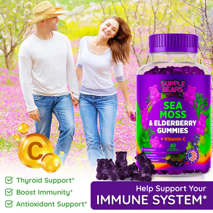 Supplebears Sea Moss Gummies & Elderberry - Vitamin C + Zinc – Extra Strength Immune