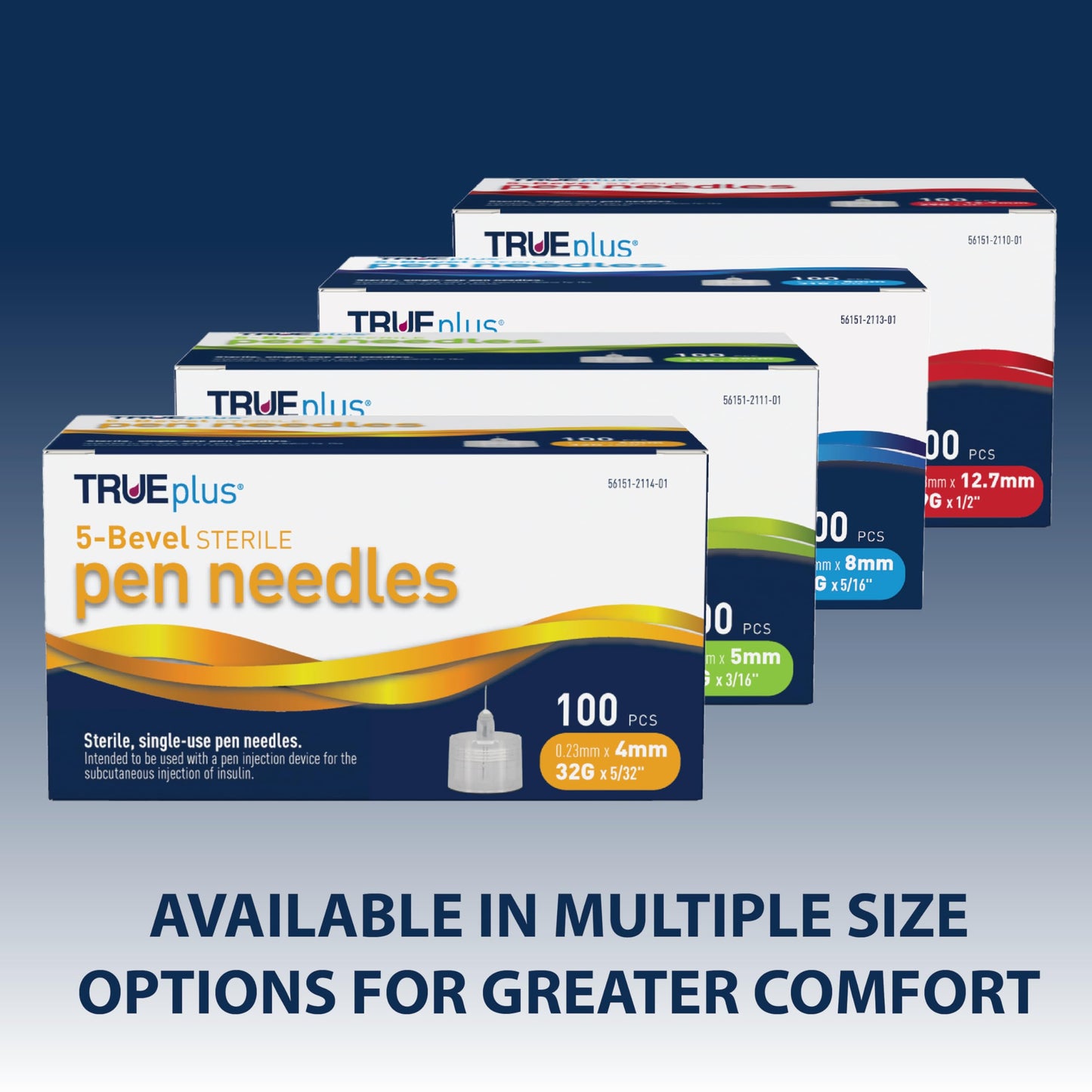 TRUEplus 5-Bevel Sterile Pen Needles, 32G x 4mm (5/32 Inch), 50 Count | For Use with Pen Injection Device, Single-Use Needles, Compatible Thread with Major Pen Devices, Silicone Coated