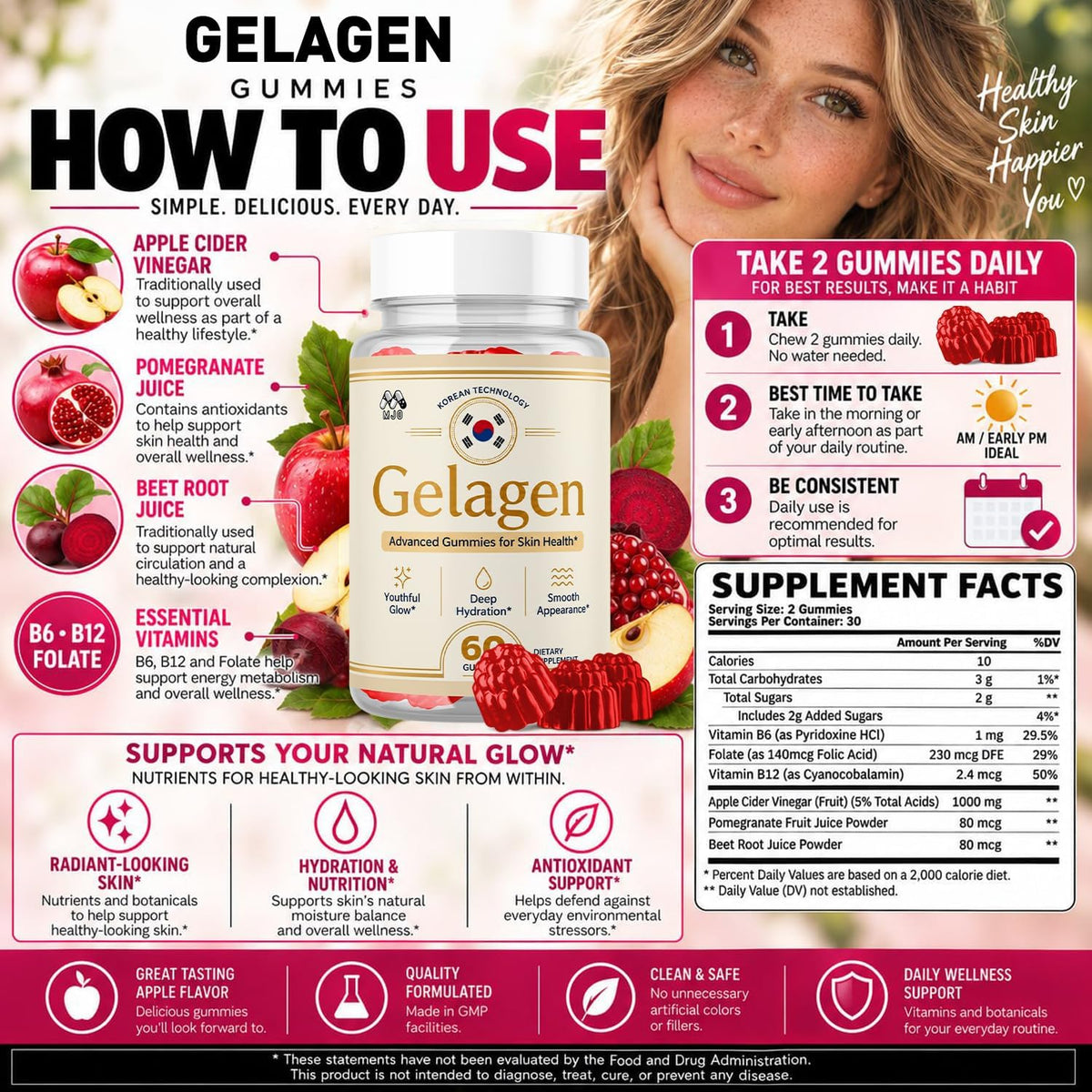Gelagen Gelatin Gummies , Gelagen Koreana Skin Health 3-Pack , 180 Gummies