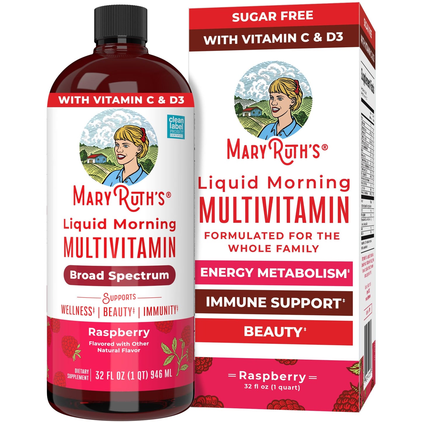 MARYRUTH'S Liquid Morning Multivitamin for Women, Men & Kids | Vitamin A C D E B6 B12 Biotin Zinc | Beauty | Vegan | Non-GMO | Gluten Free | 32 Servings