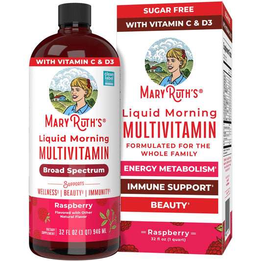 MARYRUTH'S Liquid Morning Multivitamin for Women, Men & Kids | Vitamin A C D E B6 B12 Biotin Zinc | Beauty | Vegan | Non-GMO | Gluten Free | 32 Servings