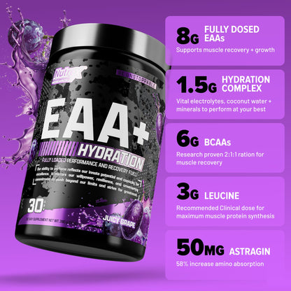 Nutrex Research EAA Hydration | EAAs + BCAA Powder | Muscle Recovery, Strength, Muscle Building, Endurance | 8G Essential Amino Acids + Electrolytes | Strawberry Watermelon 30 Serving