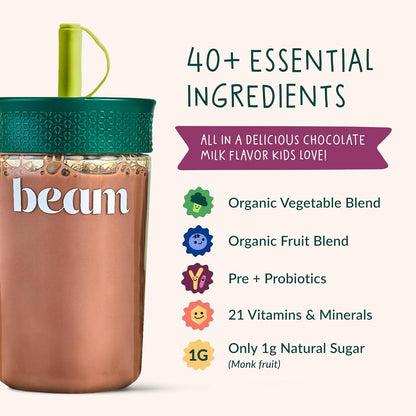 BEAM Kids Bundle, Chocolate and Strawberry Milk Flavor, Multivitamin Powder – Kids Vitamins with Greens, Probiotic & Prebiotic, Immune Support for Children & Toddlers, No Artificial Sweeteners