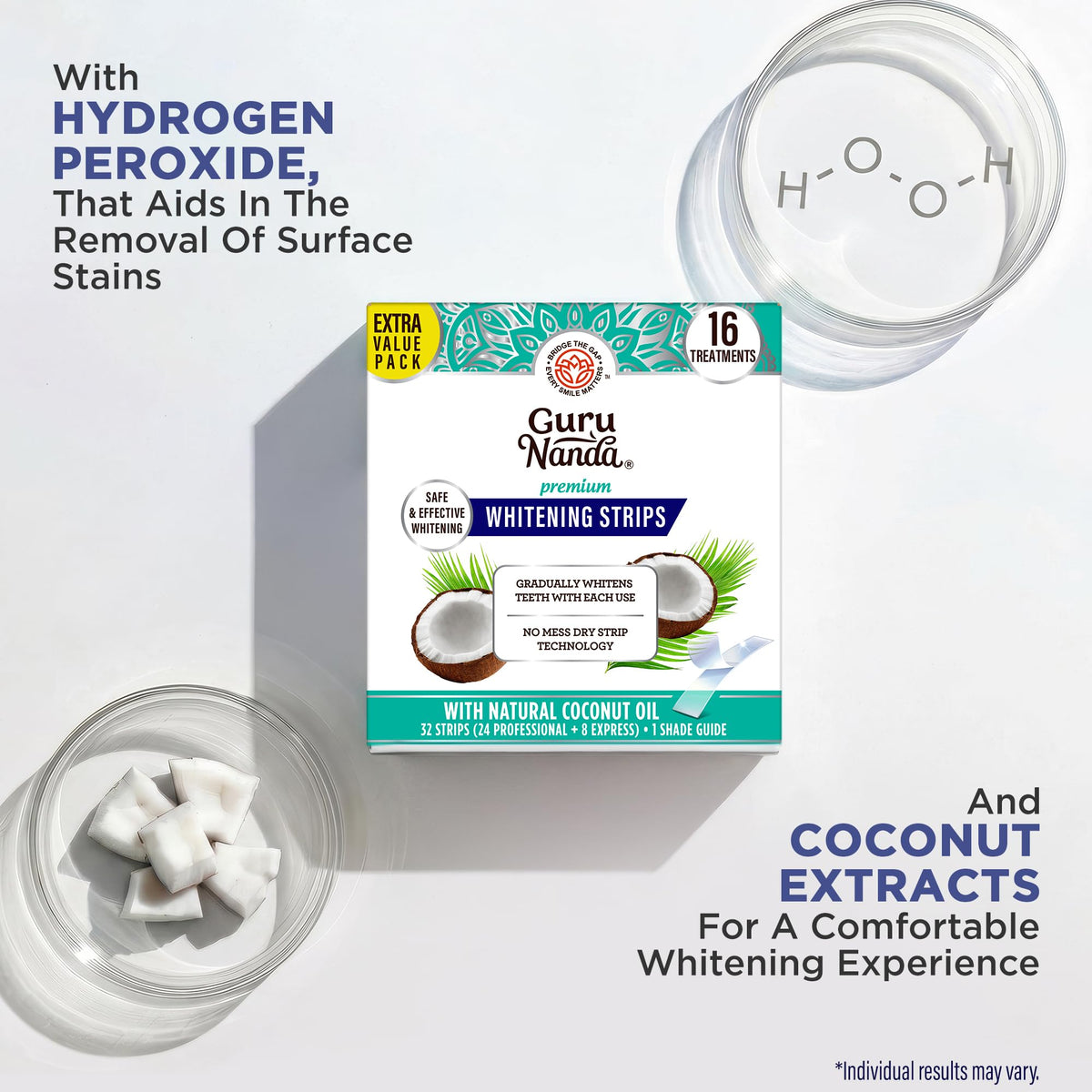 GuruNanda Teeth Whitening Strips - 4X Whiter Teeth, 7-Day Whitening Kit