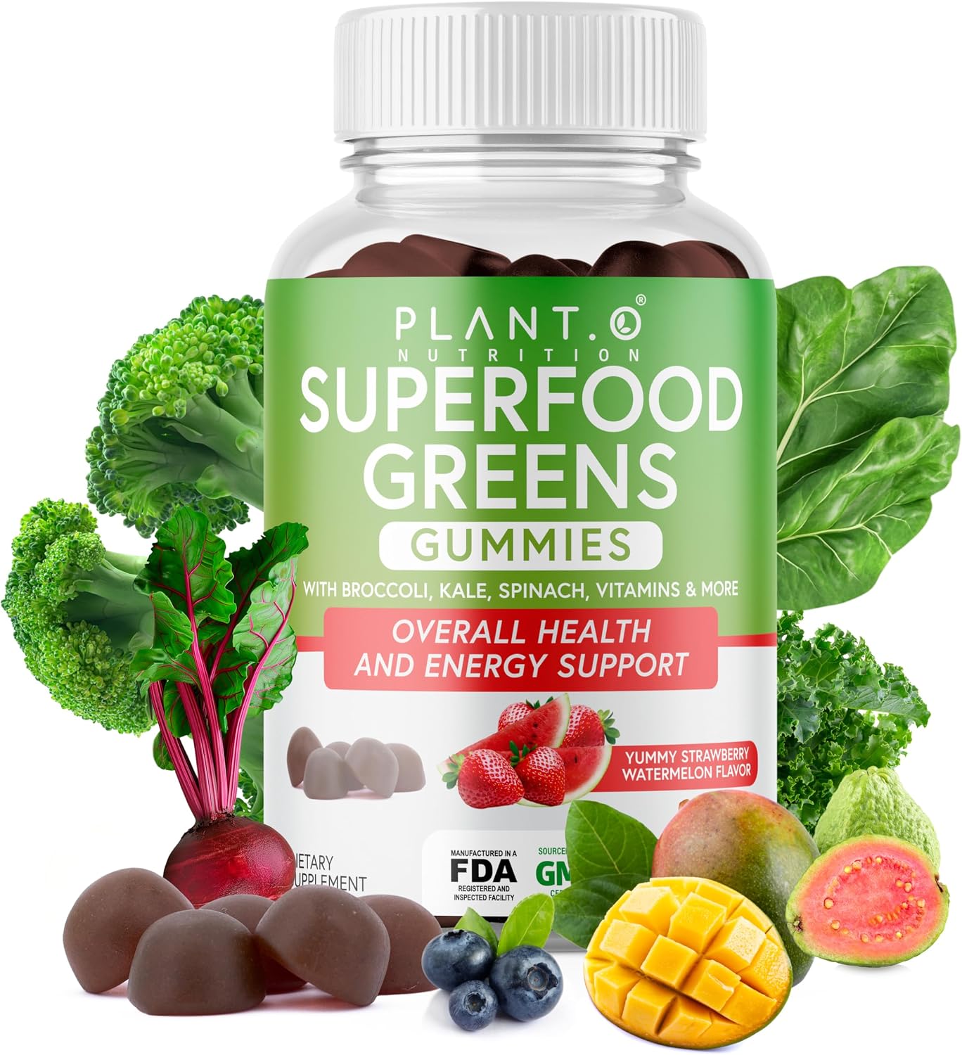 SuperGreens Gummies | Daily Greens Superfood with Fruits, Vegetables & Vitamins to Boost Immunity, Cognitive & Gut Health | Watermelon & Strawberry Flavor | 60 Super Gummies