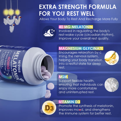 NEVISS Melatonin 50 mg for Adults - Extra Strength 9-in-1 Fast Dissolve Sublingual - High Dose with Magnesium Glycinate, Vitamin D3, Ashwagandha, Lemon Balm, Chamomile, Sugar Free,Vegan 120 Tablets