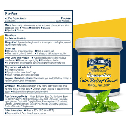Amish Origins Pain Relief Cream, Maximum Strength Deep Penetrating for Joint, Muscle, Knee, Back, Feet, Hand, Ankle, Aches, 8 fl oz (Pack of 1)
