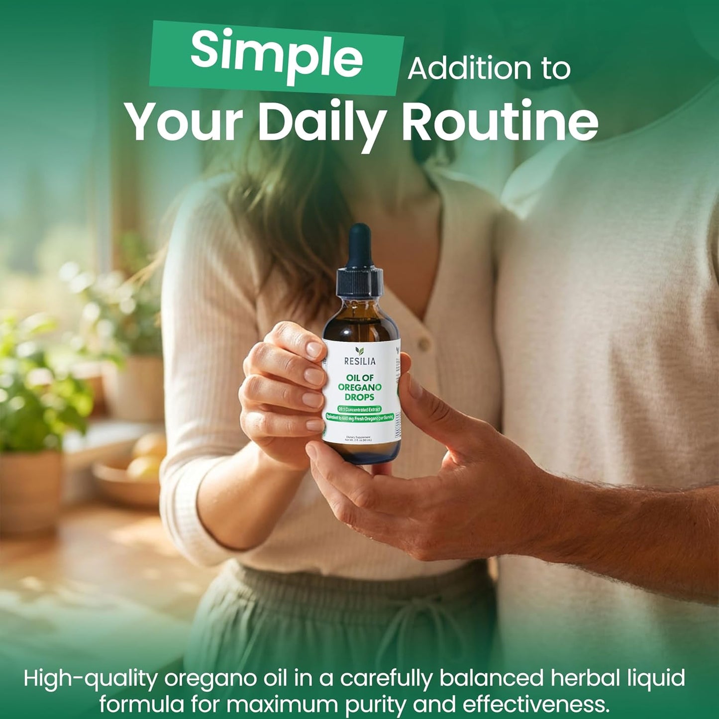 Resilia Premium Oregano Oil Drops – High Potency 34mg Per Serving – Herbal Antioxidant Formula for Immune Support – Non-GMO, Easy-to-Use Liquid Supplement, 60ml