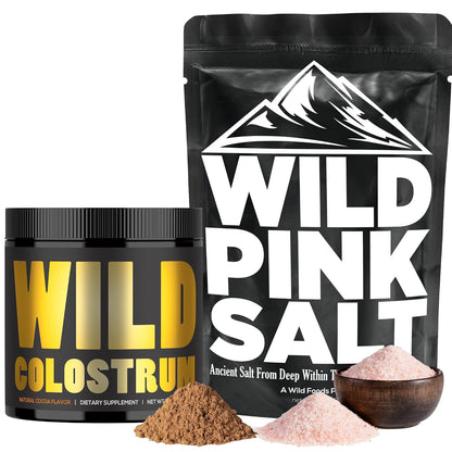 Wild Foods Pink Himalayan Salt (16oz) and Colostrum Powder (5.22oz) Bundle for Gut Health and Wellness