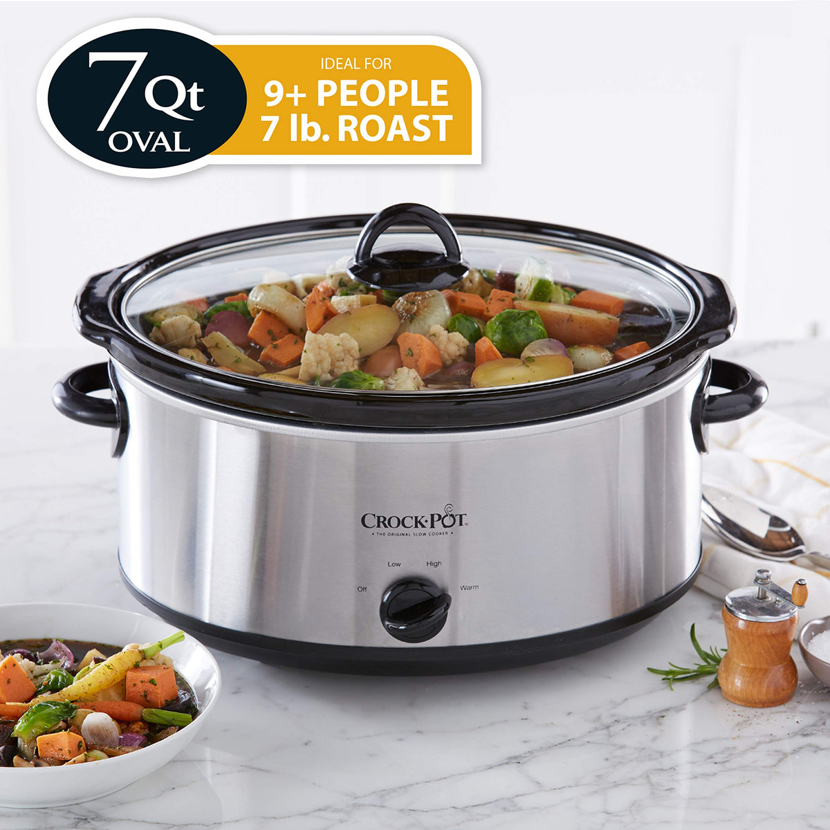 Crock-Pot 7 Quart Oval Manual Slow Cooker, Stainless Steel (SCV700-S-BR) & 7 Quart