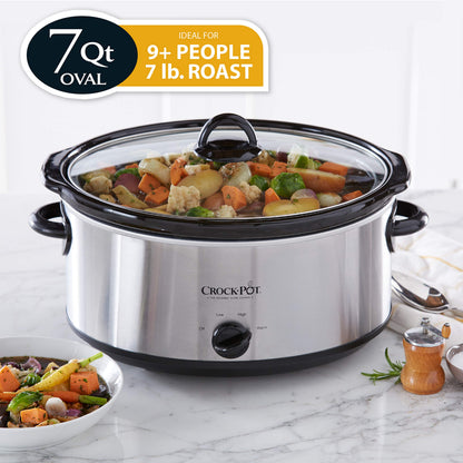 Crock-Pot 7 Quart Oval Manual Slow Cooker, Stainless Steel (SCV700-S-BR) & 7 Quart
