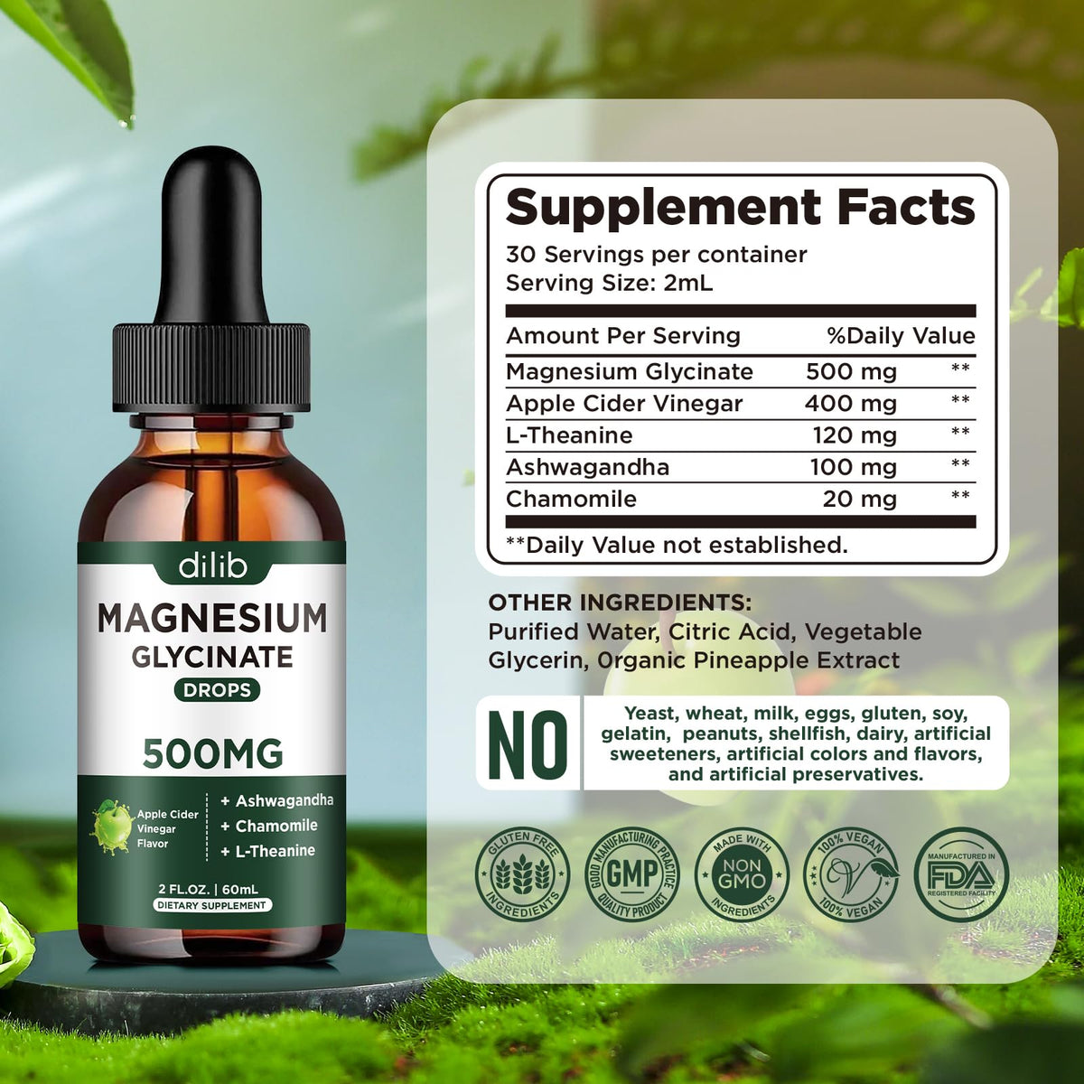Magnesium Glycinate Supplement, Magnesium Liquid Drops with Magnesium Glycinate