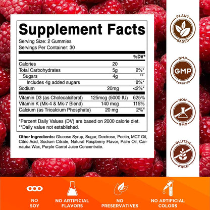 Vitamatic Vitamin D3 + K2 Gummies 60 Count - 2 Pack | D-3 5000 IU + Vitamin K 140mcg for Bone Heart & Immune Support, Pectin-Based, Non-GMO, Gluten-Free