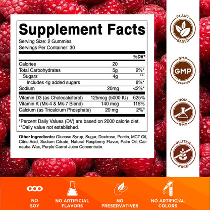 Vitamatic Vitamin D3 + K2 Gummies 60 Count - 2 Pack | D-3 5000 IU + Vitamin K 140mcg for Bone Heart & Immune Support, Pectin-Based, Non-GMO, Gluten-Free