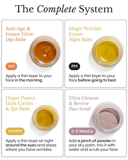 Frøya Organics The Complete System for Mature Women’s Skin Set (4 count) | 4 Step Regimen with Face Scrub, Day and Night Balm & Eye Balm, With Arctic Ingredients Rosehip, Calendula & Sea Buckthorn