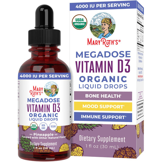 MARYRUTH'S Vitamin D3 Liquid Drops | Megadose 4000 IU | USDA Organic Liquid Vitamin D Spray for Adults & Kids | Immune Support & Bone Health | Vegan | Gluten Free | Non-GMO | 30 Servings