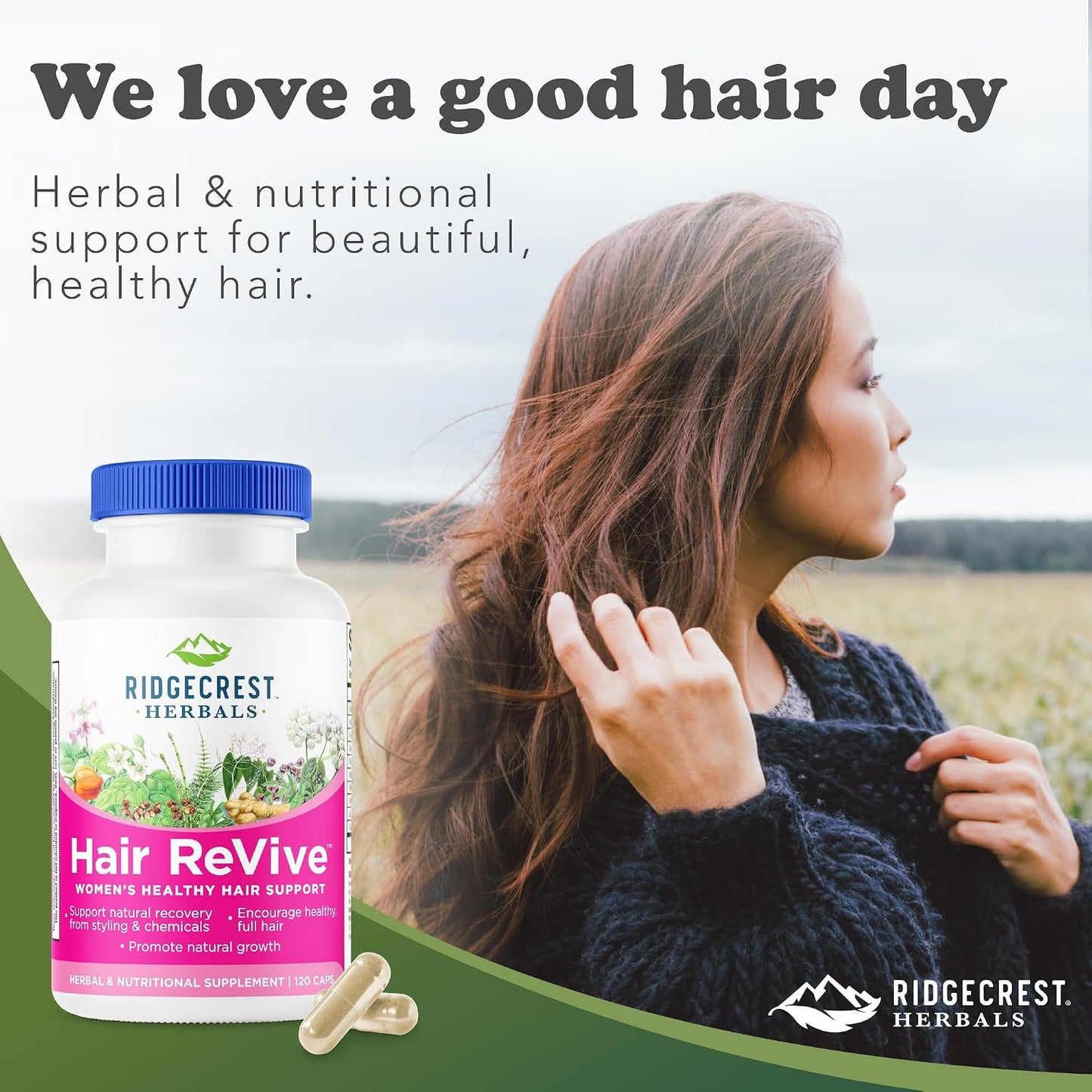 RidgeCrest Herbals Hair Revive Hair Growth Vitamins with Biotin 120 Ct | 30 Servings, Vitamin C, Biotin 6000mcg, Zinc, Copper, Natural Hair, Skin and Nail Health Formula for Women