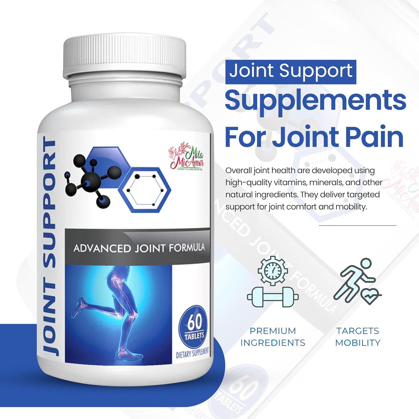 Mila Miamor Joint Support - Glucosamine, MSM, Green Lipped Mussel & Vitamins for Flexibility, Mobility, and Comfort - 60 Tablets - Natural Joint Wellness Supplement