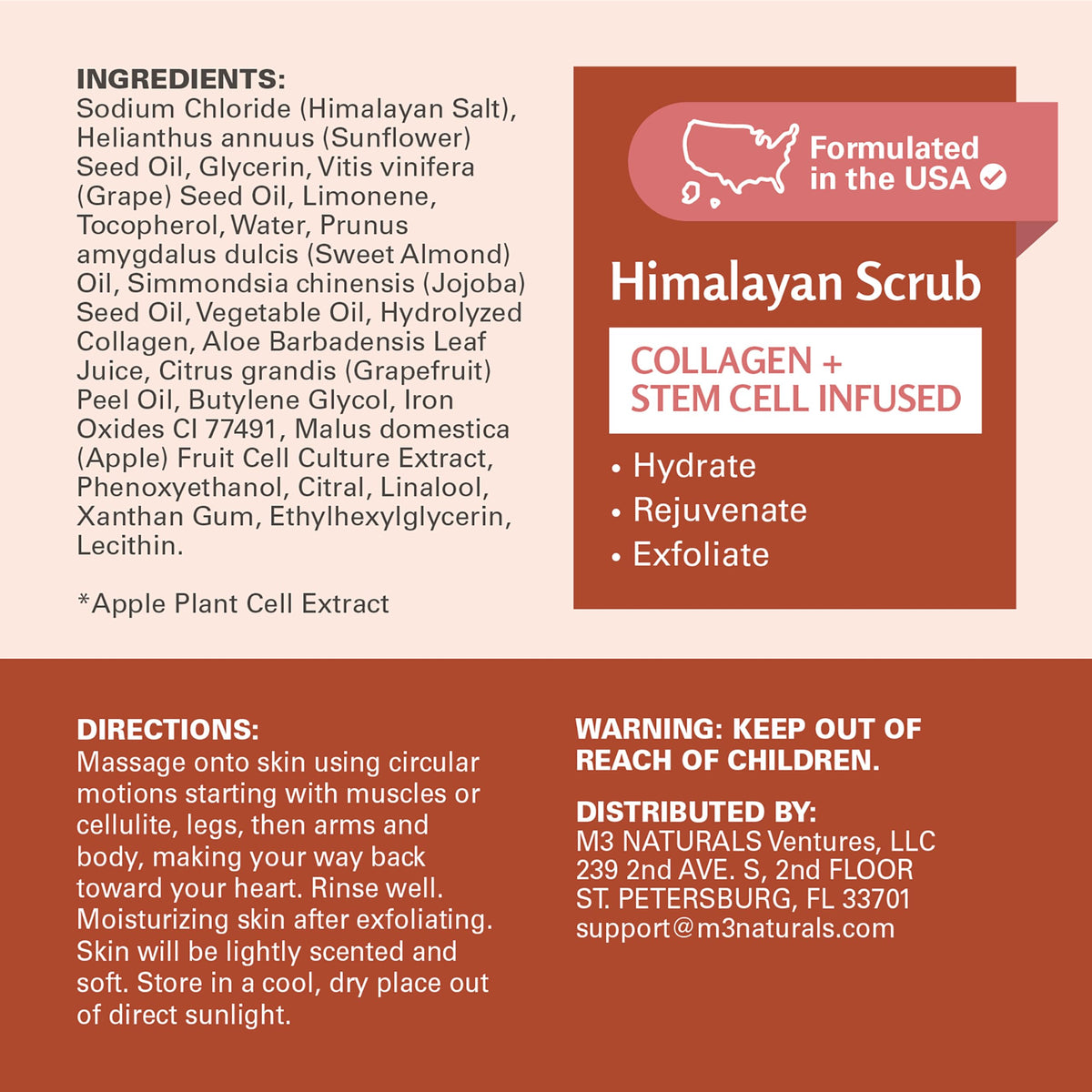 Himalayan Salt Scrub Face Foot & Body Exfoliator Infused with Collagen and Stem Cell Natural Exfoliating Salt Body Scrub for Toning Cellulite Skin Care by M3 Naturals