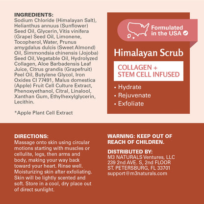 Himalayan Salt Scrub Face Foot & Body Exfoliator Infused with Collagen and Stem Cell Natural Exfoliating Salt Body Scrub for Toning Cellulite Skin Care by M3 Naturals