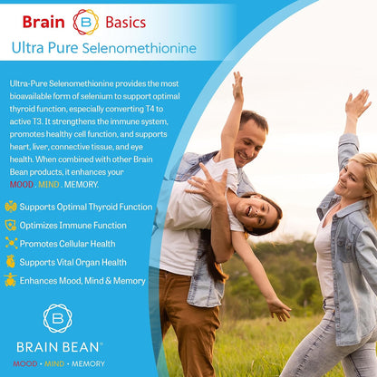 Brain Basics Ultra-Pure Selenomethionine - Proper Thyroid Function and Immune System Support - 200 mcg Most Bioavailable Selenium - 90 Servings