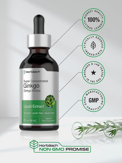 Ginkgo Biloba Extract Liquid 2 fl oz | Alcohol-Free Herb Supplement | Vegetarian
