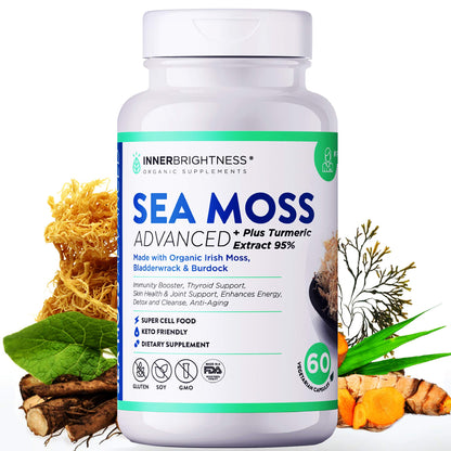 Inner Brightness 1500mg Organic Irish Sea Moss Capsules Max Absorption + 95% Turmeri