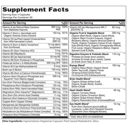 NATURELO Whole Food Multivitamin for Women - with Vitamins, Minerals, & Organic Extracts - Supplement for Energy and Heart Health - Non GMO - 120 Vegan Capsules