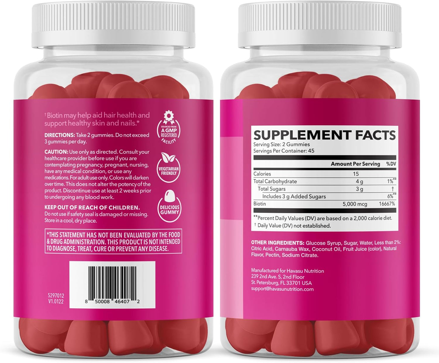 Biotin Gummies 5000mcg Per Serving for Hair, Skin & Nails, Strawberry, 90ct | Non-GMO and Gluten Free 5000mcg Biotin Gummies for Women and Men, GLP-1 Nutritional Support for Hair Health, 45 Servings