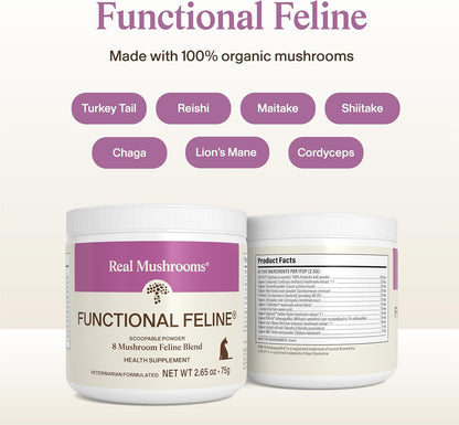 Real Mushrooms Cat Supplement Powder – Organic Mushroom Blend with Antarctic Krill & Ashwagandha – Cat Vitamins for Older Cats or Kittens – 2.65 oz Functional Feline Formula