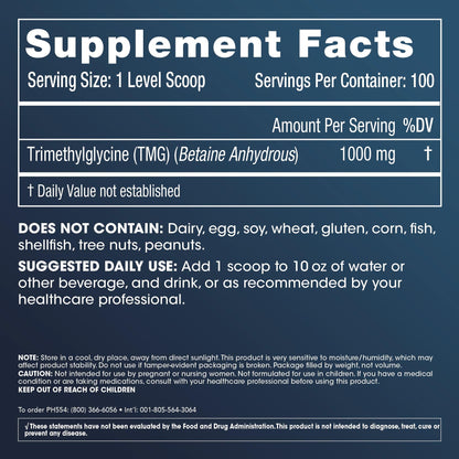 ProHealth TMG Amino Acid Blood Pressure (Trimethylglycine - Betaine Anhydrous Supplement) - Methylation Support 250 Grams Bulk Powder Longevity