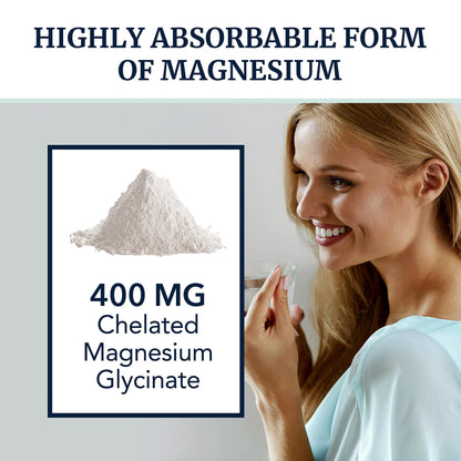 Magnesium Glycinate 400mg | Chelated Bisglycinate for Muscle Relaxation, Bones