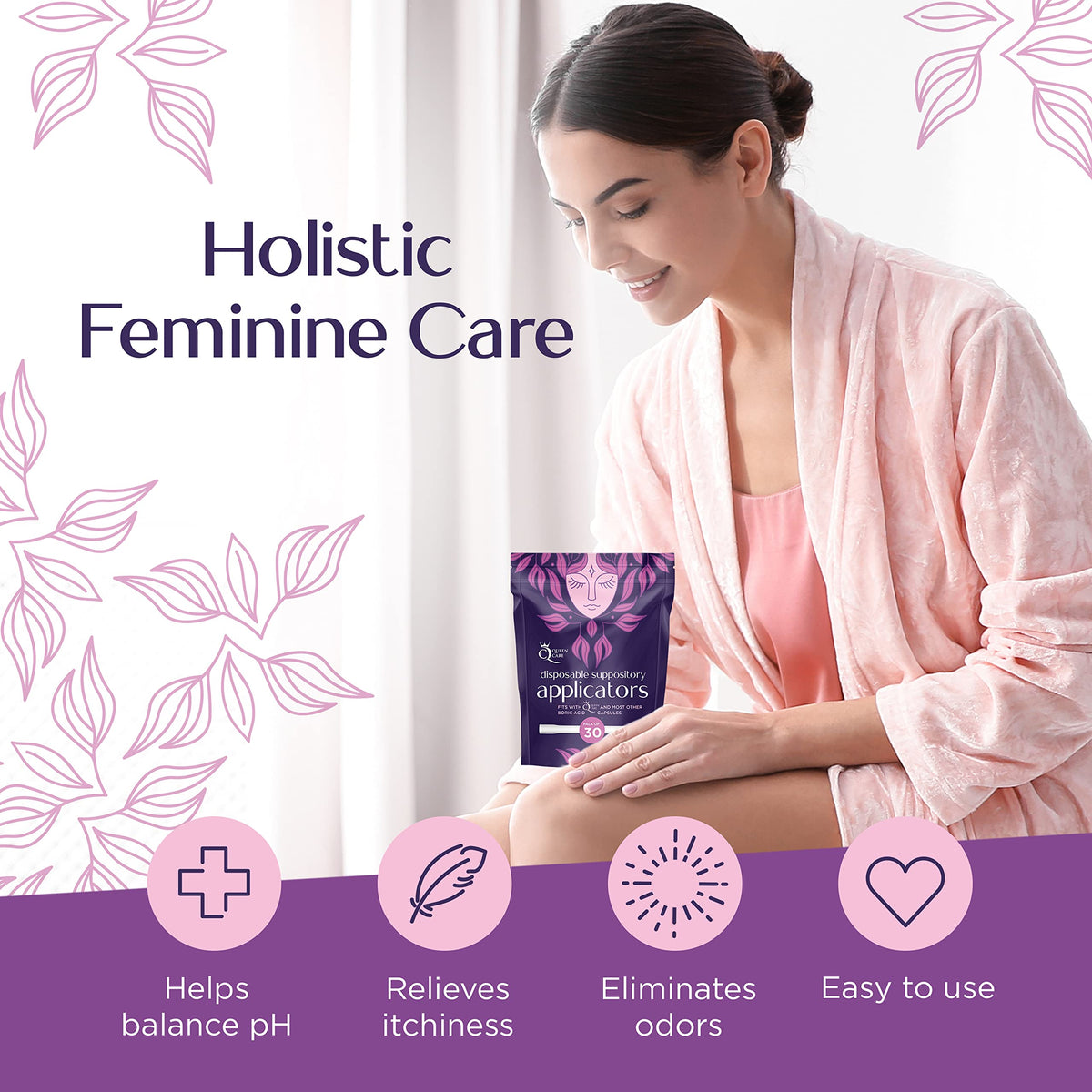 Queen Care - Boric Acid Suppositories & Applicators, Complete Feminine Care, PH Balance for Women