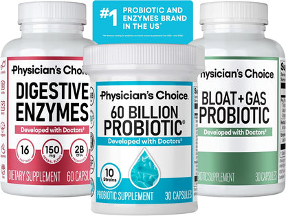 Physician's CHOICE Gut Guardian Bundle: 60 Billion Probiotic 30ct + Bloat & Gas Probiotic 30ct + Digestive Enzymes 60ct