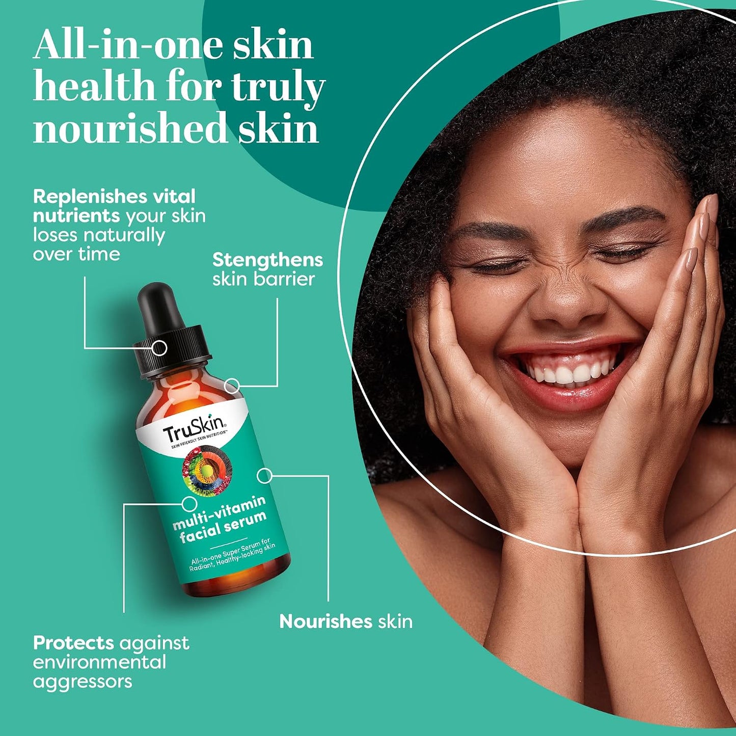 TruSkin Facial Serum with 11 Plant-Derived Vitamins & Minerals for Radiant, Healthy-Looking Skin - Powerful Antioxidants and Nourishing Vitamins for Skin Nutrition, 1 fl oz
