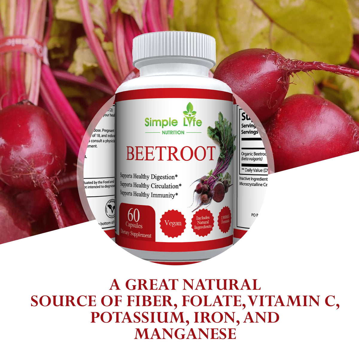 Simple Life Nutrition Organic Beet Root Powder Capsules - Nitric Oxide Booster for Men